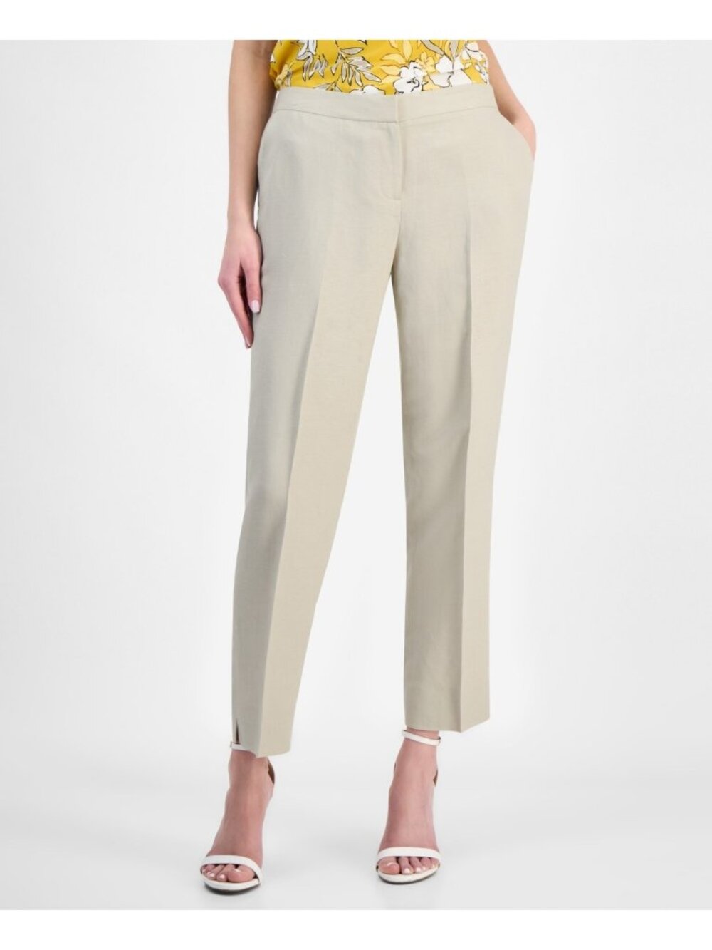 Kasper Women's Linen Mid-Rise Straight-Leg Ankle Pants Gray Petite Size 8P $89